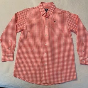 V V Button down Coral gingham boys size M